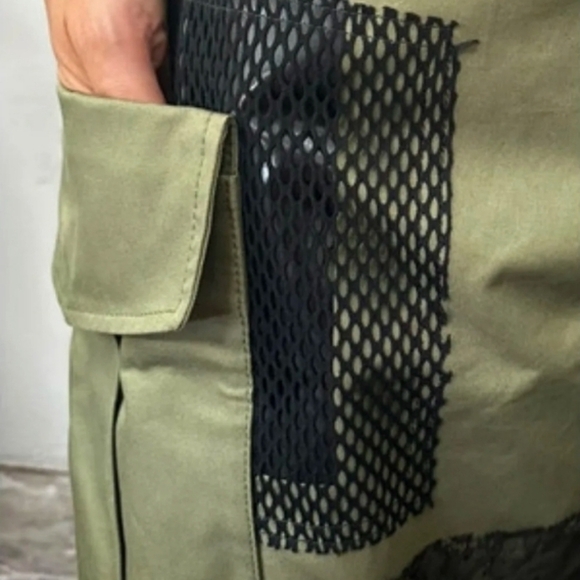 DSquared2 Military Green Cargo Lace Mesh Ring Baggy Pocket Streetwear Shorts - Picture 7 of 8